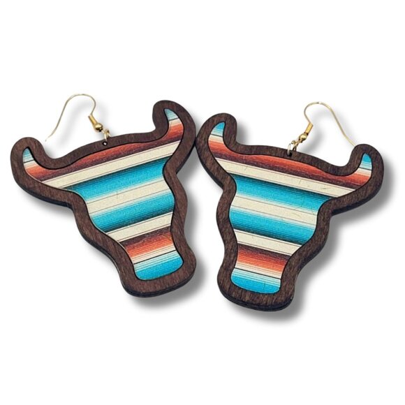 Jewelry - NWT Santa Fe Stripes Brown Cow Print Style Wooden Earrings